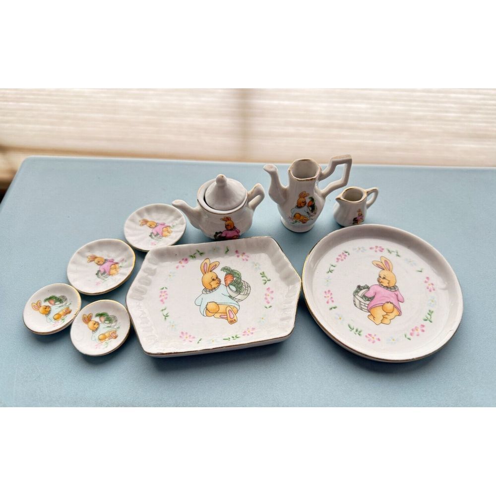 Vintage Easter Bunny Espresso Tea Cups & Saucer Plates Replacement‎ pieces